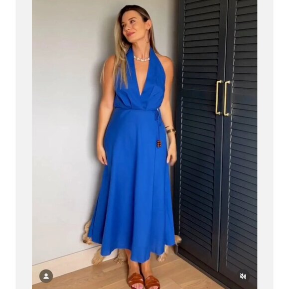 ZARA WOMAN LINEN BLEND HALTER DRESS INK BLUE XS S M L | 4786/293 NWT - Picture 4 of 15